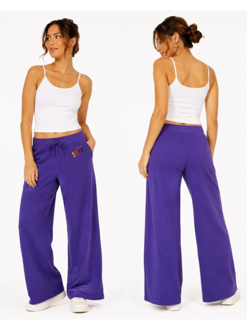 Women's Juicy Couture Wide Leg Track Pants Size L Purple Multicolor - 661